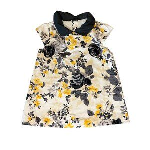 Janie & Jack Baby Girl Floral Dress 6-12 Months Cotton Peter Pan Collar Yellow G